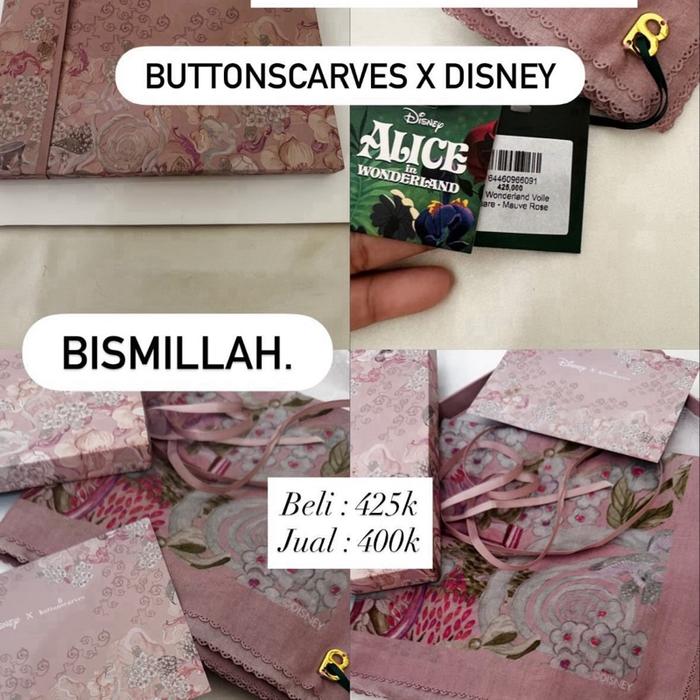Buttonscarves x Disney New Never Been Used Jilbab Square Muslim Wanita Kerudung Voal Empat Syari