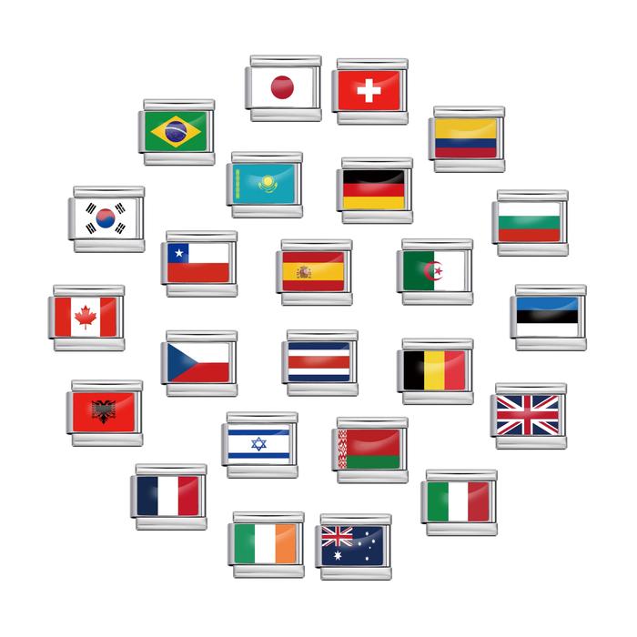 1pcs European Flags Italian Charm Bracelet Germany Spain Beium Italy France 9mm Stainless Steel Wome