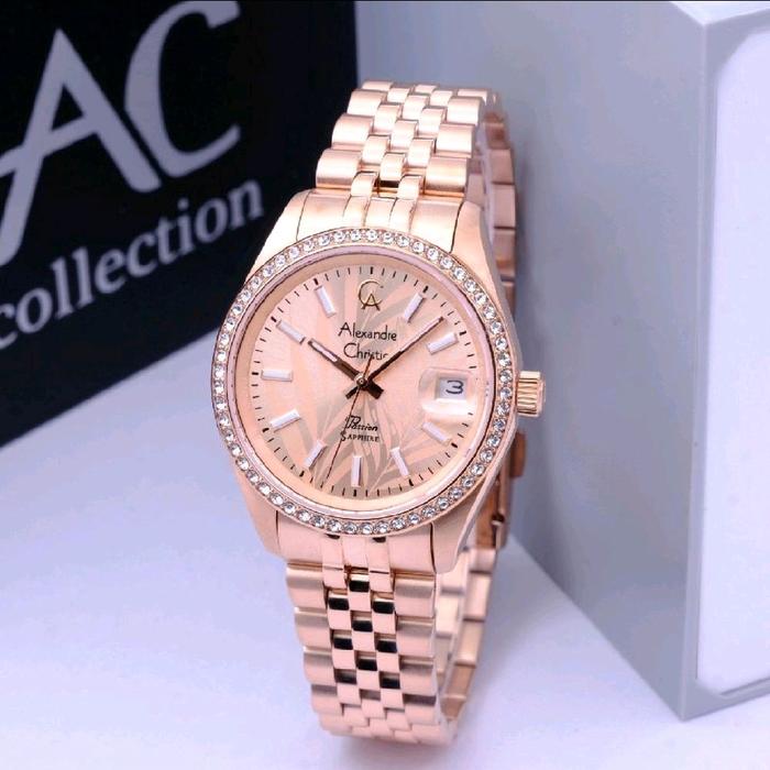 jam tangan wanita original alexandre christie AC5012LD MOTIF BUNGA  STAINLESS STEEL