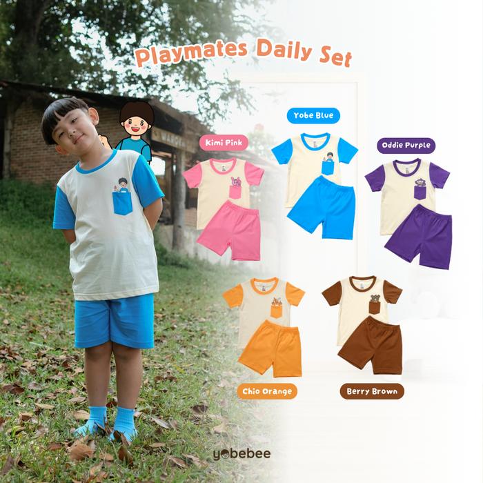 Yobebee Playmates Daily One Set Setelan Kaos Pendek Anak 2-10 Tahun