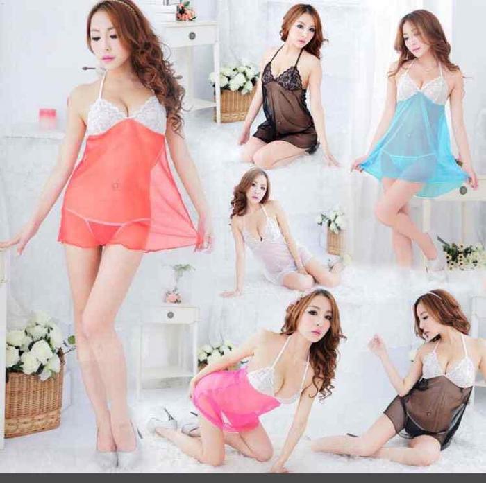 Pakaian Dalam Wanita Lingerie Sexy Jala Gaun Tidur Erotis Tali Bahu GF705