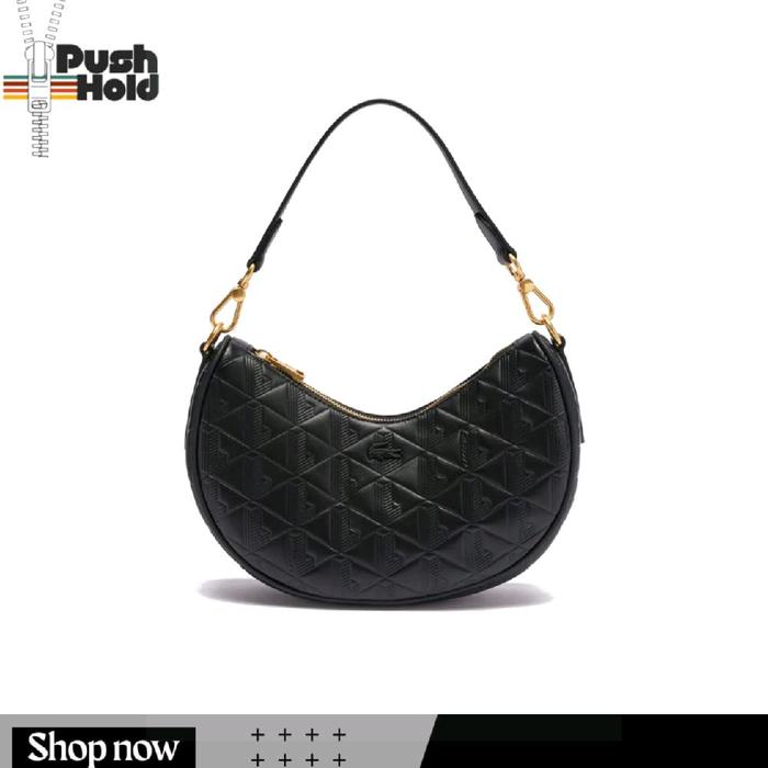 Tas Wanita Lacoste Original Maheki Embossed Leather Half Moon Purse Kulit Maheki - Black