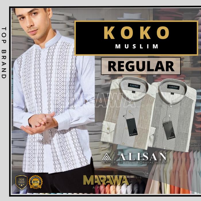 MARAWA APPAREL Kemeja ALISAN KOKO Muslim Pria Lengan Panjang 100% ORI Bahan Premium Tetoron Cotton S