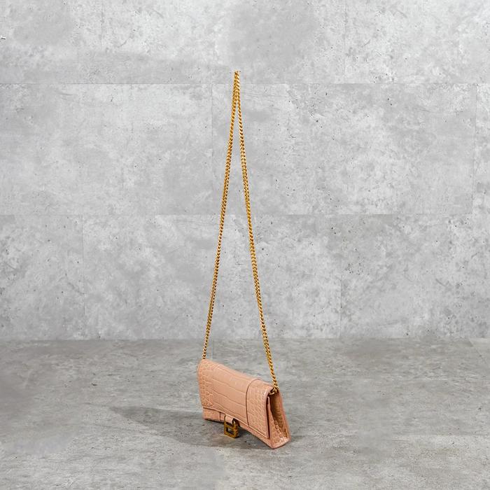 Tas BALENCIAGA HOURGLASS GHW NUDE CROCO CHAIN WOC SHOULDER BAG 100% ORIGINAL - 19X4X10CM