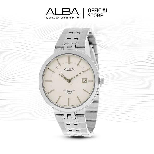 Alba Prestige Jam Tangan Pria AS9D83 / AS9D83X1 Sapphire Quartz Silver White Dial Stainless Steel St
