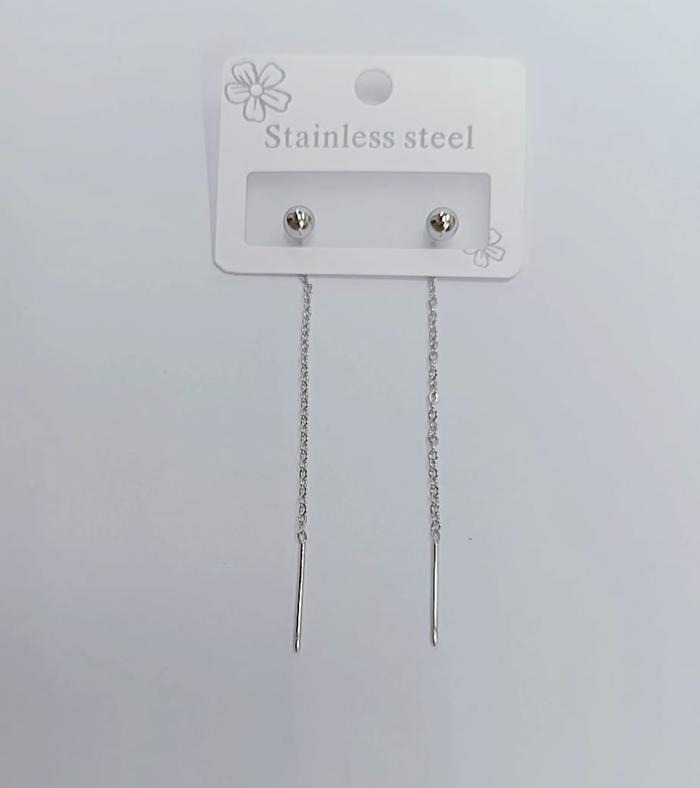 ANTING JURAI PANJANG MOTIF BOLA EMAS PUTIH TITANIUM / ANTING WANITA / ANTING DEWASA /TITANIUM JEWELL