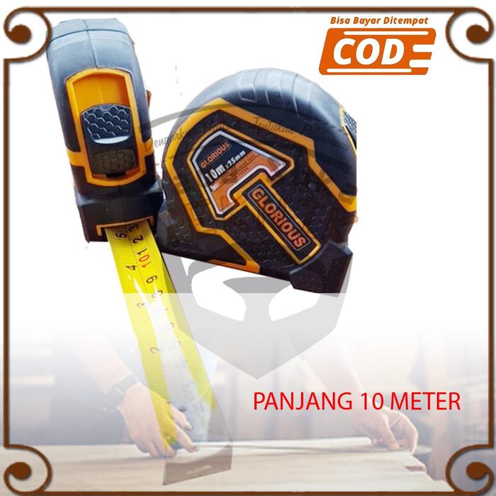 Glorious Tape Measure/ Meteran Tuakang Bangunan Roll 10 Meter Pita Ukur Steel Anti Karat Anti Pecah