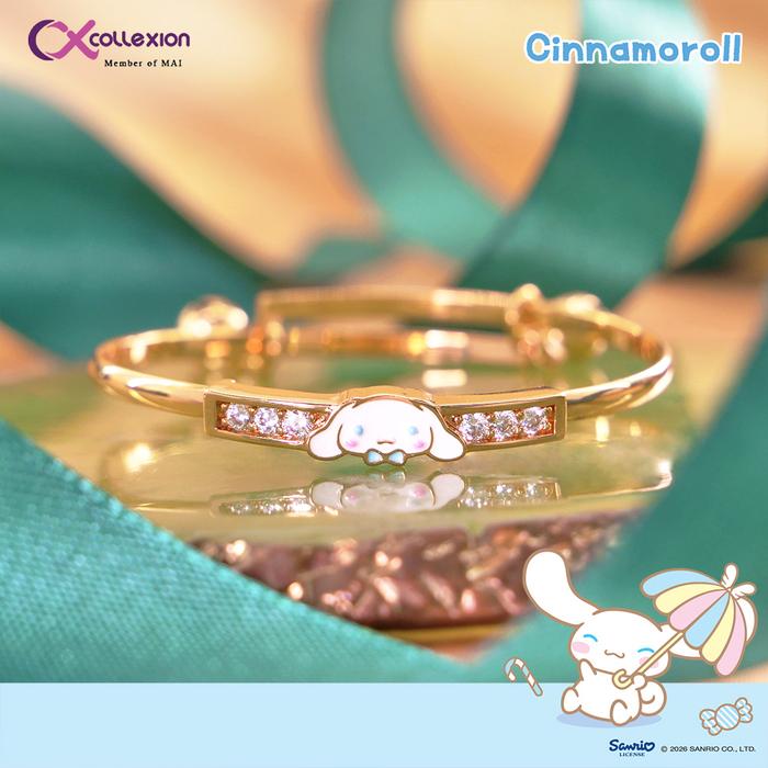 Gelang Kaku Anak Lapis Emas Collexion Dreamy Cinnamoroll Cloud Tie Gold Plated Bangle Gold