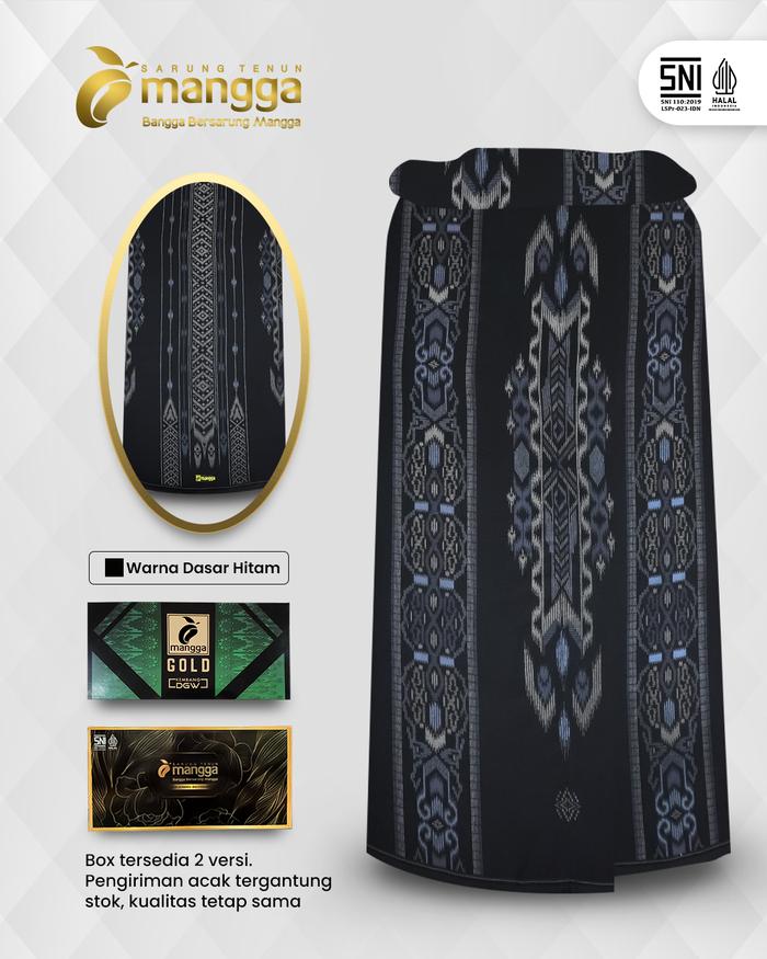 Sarung Mangga Gold Kembang DGW Hitam Kombinasi Biru GKDGW40