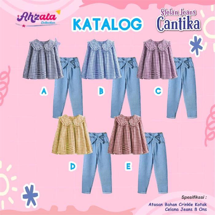 Setelan Jeans Cantika by Ahzata Collection Baju Anak Perempuan Usia 4-14 Tahun