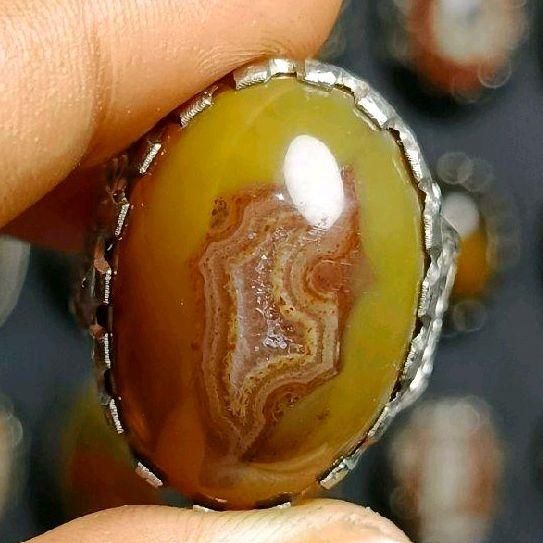 Cincin Batu Akik Unik Antik Gambar Huruf F