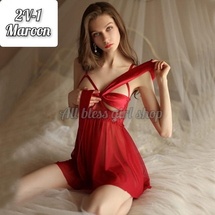 New Baju Tidur impor Iingerie sexy 2V transparant renda