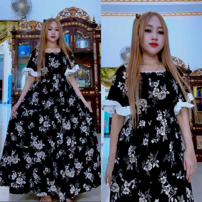 Diora Leopard Long Dress Laura Mayung Motif Leopard Coklat Rayon Viscose Nyaman LD 110 PJ 130 Elegan