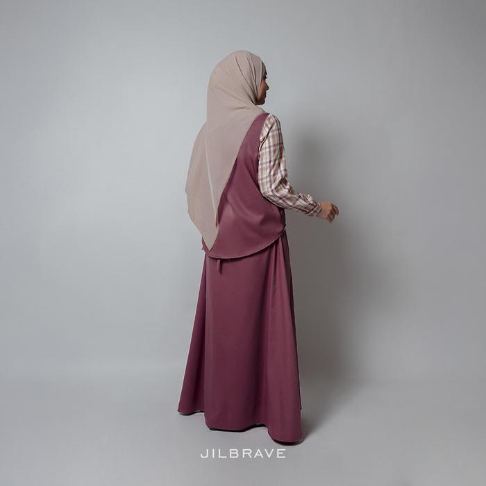 Jilbrave Launa Dress Gamis Feminine Raya Lebaran Set Vest Kombinasi Motif Kotak Plaid