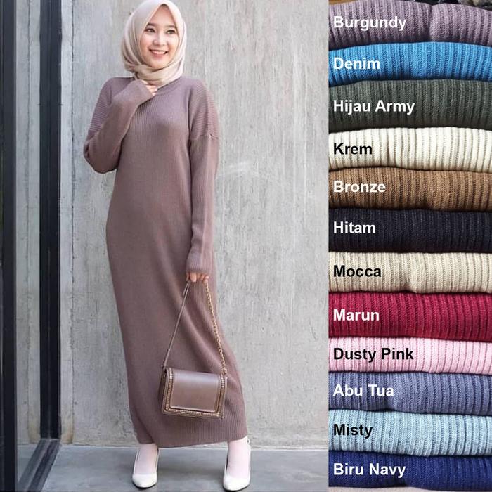 CAMELLIA DRESS RAJUT PREMIUM SPAN PENSIL Fit Muslim Panjang Kerah Nyaman Wanita Terusan Gamis