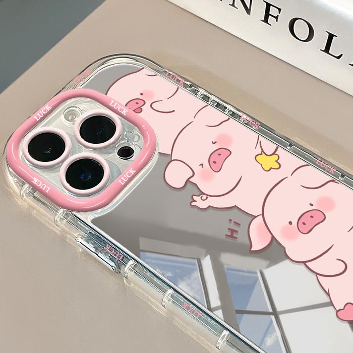 Case HP untuk iPhone 11 Pro Max XS XR 12 13 14 15 Plus Lucu Kartun Babi Merah Muda Imut Unik Murah A