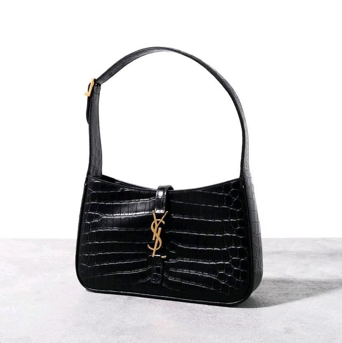 YSL Saint Laurent Le 5 A 7 Hobo Bag Shiny Croc Stamp
