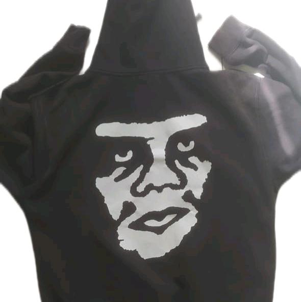 ZH Obey Big Face Logo Hoodie Pria Hitam Size M - Jaket Hoodie Pria dengan Logo Big Face Hitam Size M