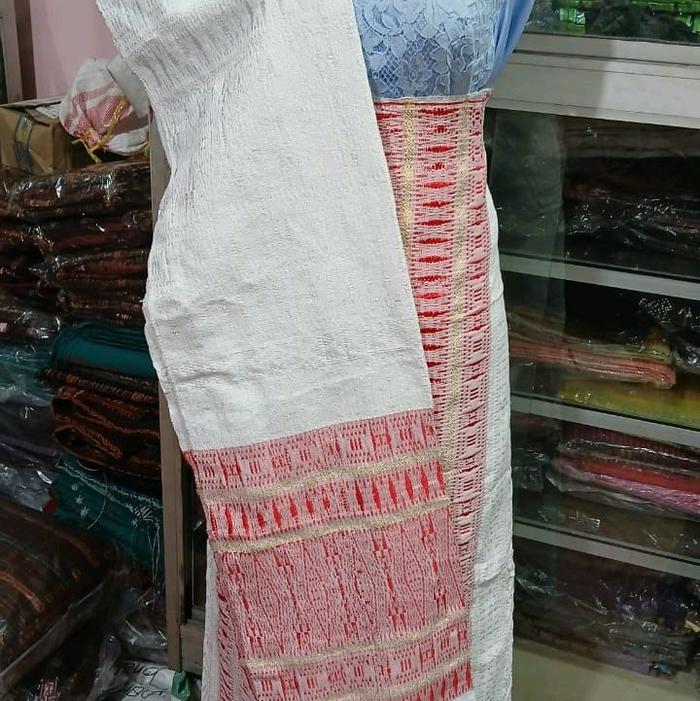 Songket Tumtuman Nuansa Putih Krem Tumtuman Tanpa Sambungan Kain Tenun Batak Sarung dan Selendang Ba