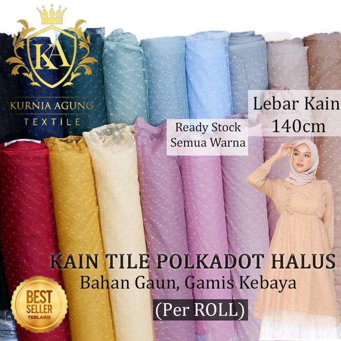 Ready- Kain Tulle Tile Polkadot /Kain Tila motif DOT Bahan Gamis Gaun Dress Wanita ROLL Lebar 140cm