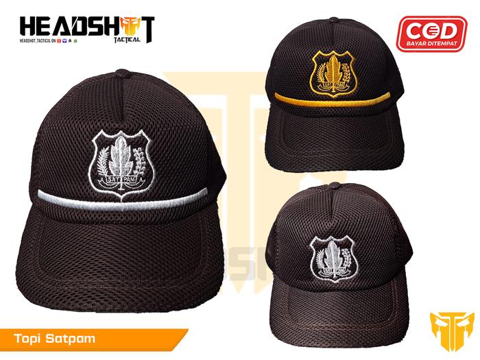Topi Satpam Security Coklat Jaring - Topi Satpam Coklat Lis - Topi security Coklat Jaring - Topi Sat