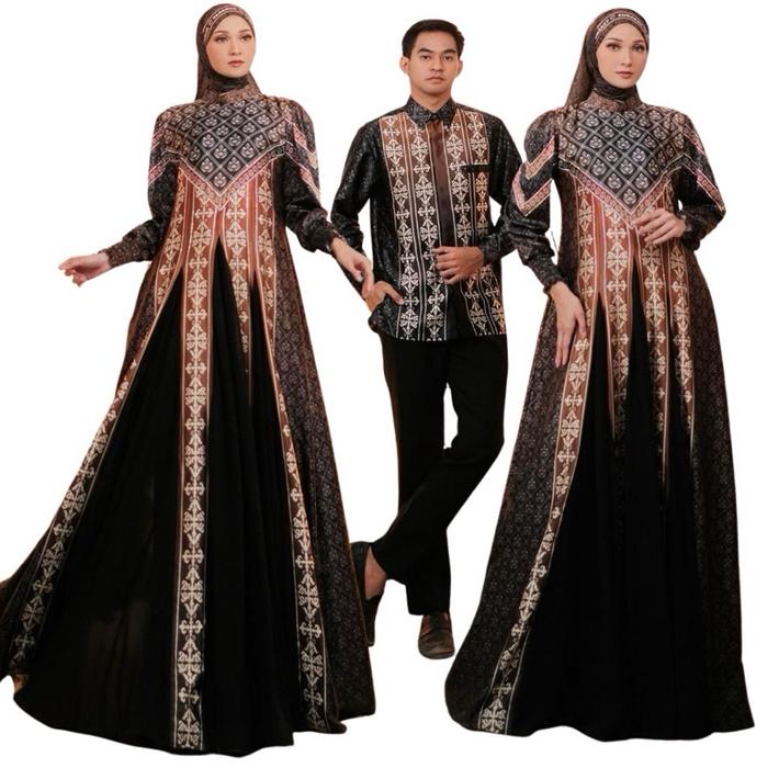 Aurakay Gamis Sarimbit Aisyah 7234 Set Hijab S4 Bahan Silk Sutra Premium Kombinasi Ceruti Resleting
