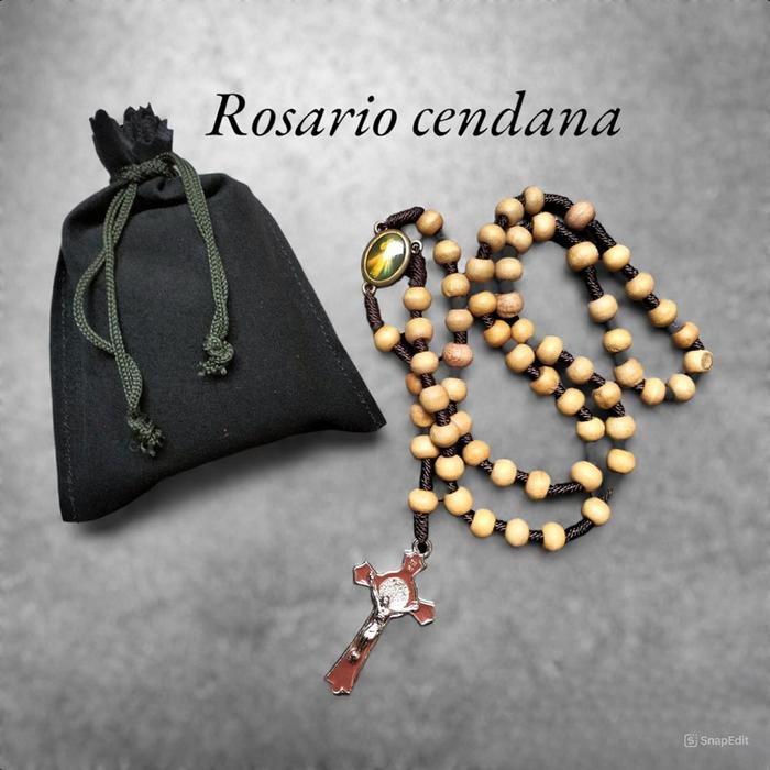 Rosario Cendana Kayu 8mm Katolik Kalung Salib Pria Wanita Tali