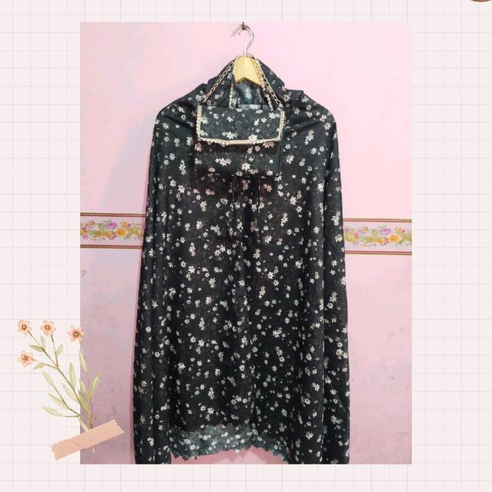 Albarru Mukena |  Mukena Katun Motif Bunga Sakura 2in1 Free Tas Cantik Resleting Dagu Lasercut | Muk