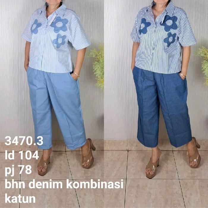 new wanset kulot motif garis" /wanset wanita