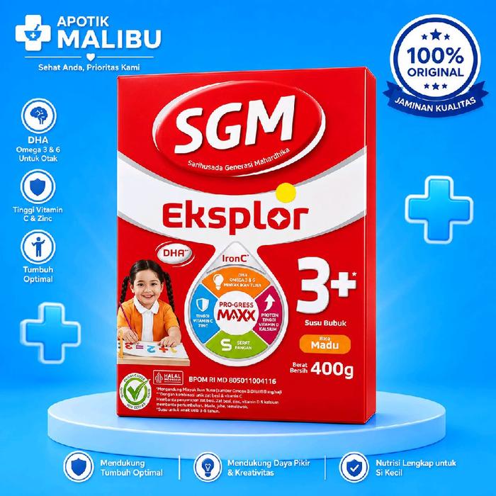 SGM Eksplor 3+ Susu Bubuk Madu 400g DHA Omega 3 & 6 Tinggi Vitamin C & Zinc Tumbuh Optimal