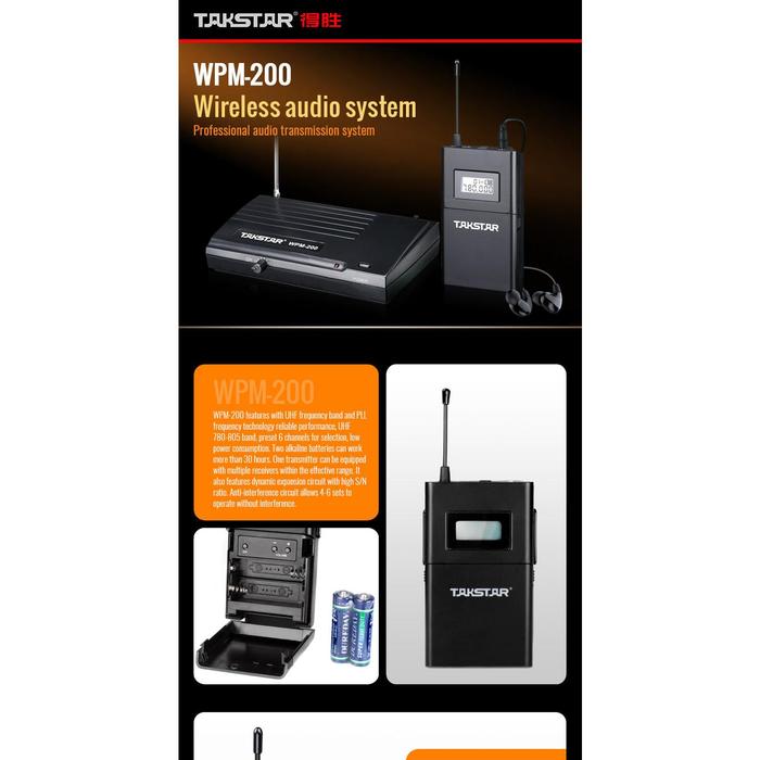 Takstar WPM-200 Sistem Monitor Audio Nirkabel UHF Display LCD Pita