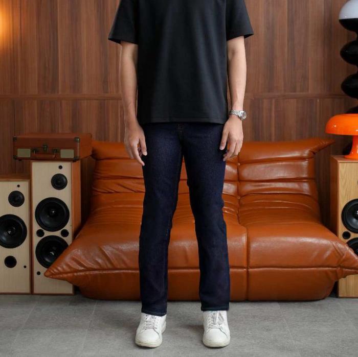 FOREX Celana Jeans Panjang Pria Navy Biru Tua Polos Regular Fit Stretch DLRS3654