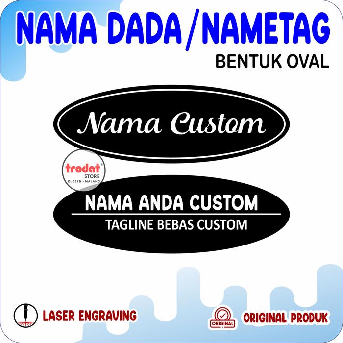 NAMETAG OVAL GRAFIR MESIN LASER/NAMA DADA OVAL UKIR/NAMA DADA AKRILIK | MAGNET/PENITI-GRAFIR LASER H
