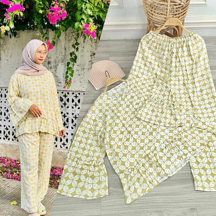 SET SALSA ONESET RAYON PREMIUM BUSUI PIYAMA WANITA Motif Panjang Bahan Rayon Premium Visco Busui Fri