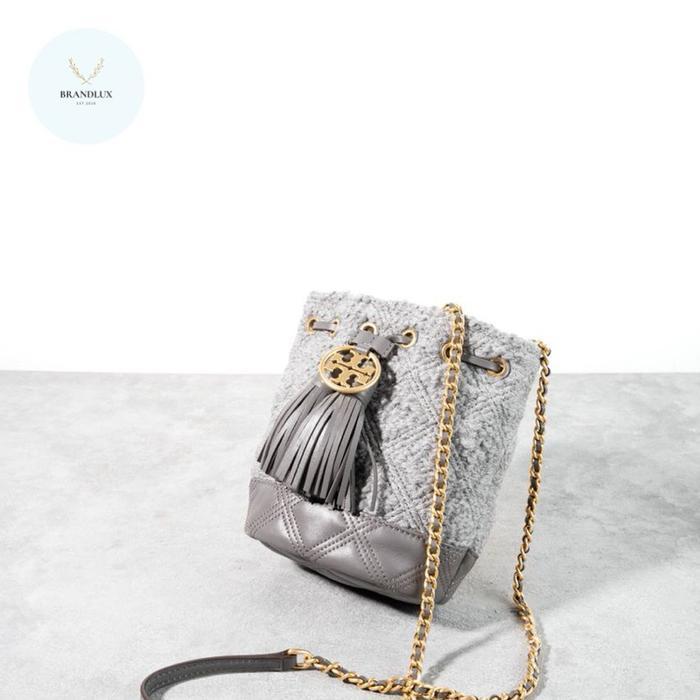 TORY BURCH FLEMING SOFT MINI BUCKET BAG CARBON