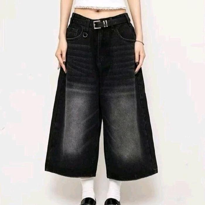 Baggy Jorts Jeans Celana Denim Warna Whisker Wanita Skaters Model Terbaru Santai Panjang