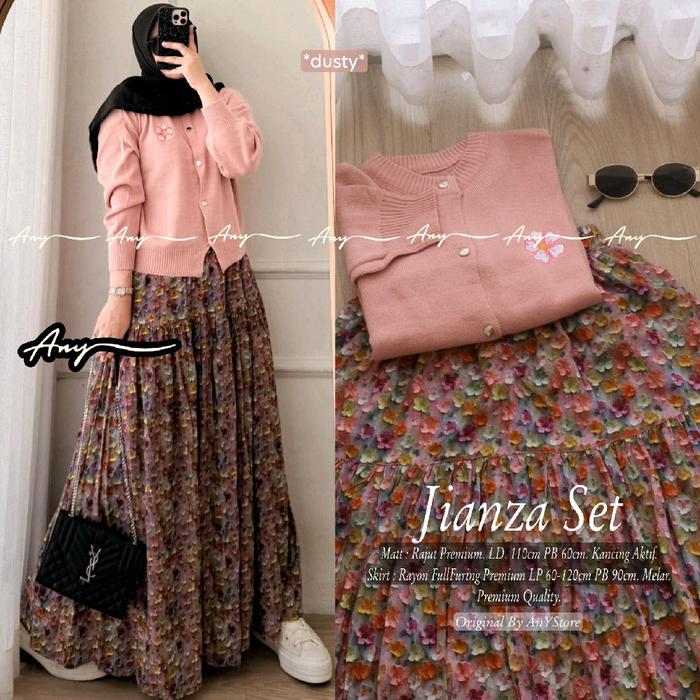JIANZA ONESET SETELAN WANITA ROK DAN ATASAN TUNIK BAHAN CPMBET BY ANY Original Tunik BajuSolo Elsire
