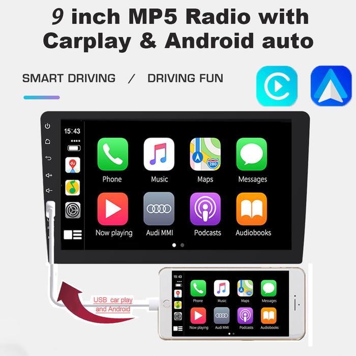 Car Stereo Multimedia Single Din 9 inch Carplay Android auto
