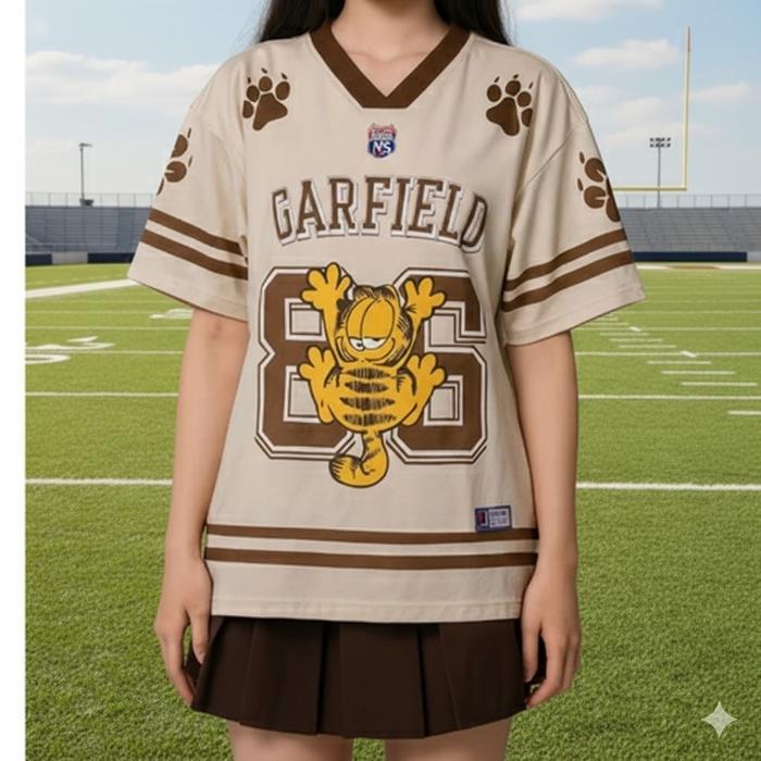 Kaos Jersey GARFIELD 66 Oversize Retro Boxy Shirt - 01 Atasan jersey garfield unisex
