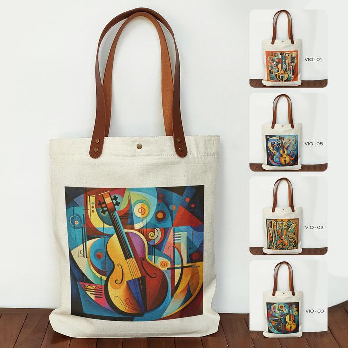 Tote Bag Canvas Seri Alat Musik Violin Tas Souvenir Violin