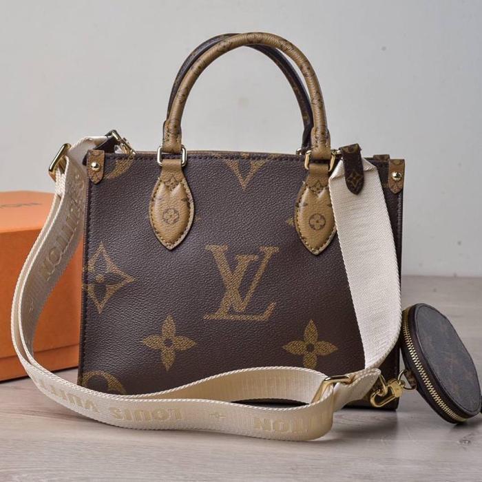 LV ON THE GO PM MONOGRAM REVERSE JACQUARD STRAP