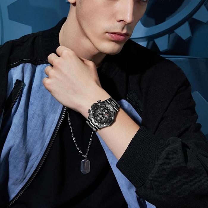 Evans Jayden Jam Tangan Pria EJ 9840 Rantai Stainless Steel Chronograph Kaca Sapphire Water Resistan