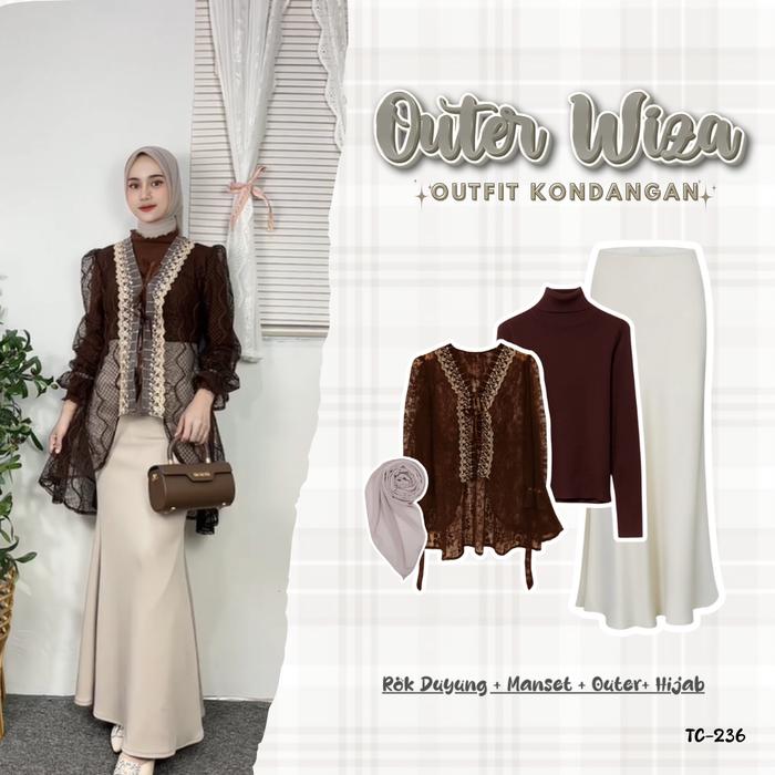 Outer Wiza 4 in 1 Set Kondangan Mahogany Set Korean Style Brukat Rok Duyung Hijab Remaja Kekinian SE