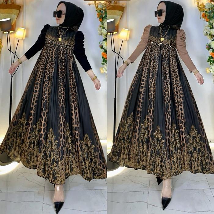 NEW READY MIDI DRESS LEOPARD KATUN PRINTING BY SHR ORI