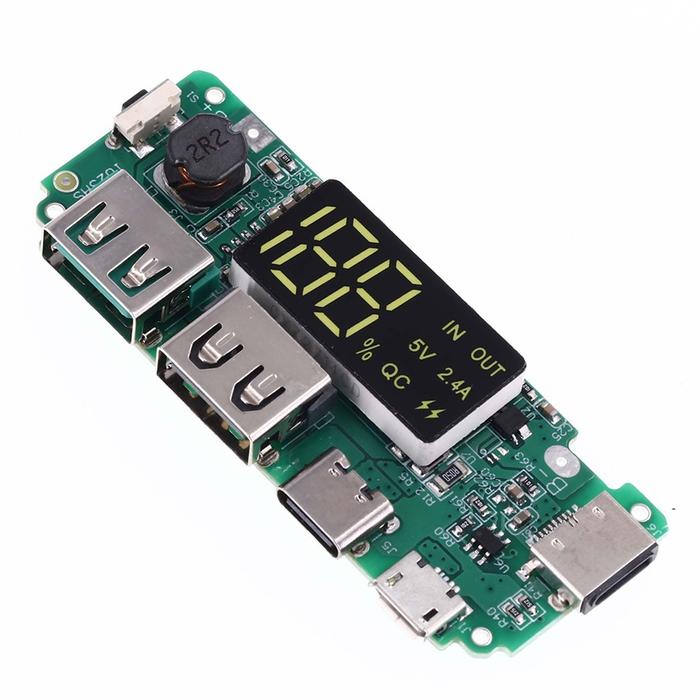 Modul DIY LCD USB 2.4A power bank CIRCUIT DENGAN LCD USB TYPE C INPUT 2 SLOT 5V 2.4A Fast Charger DI