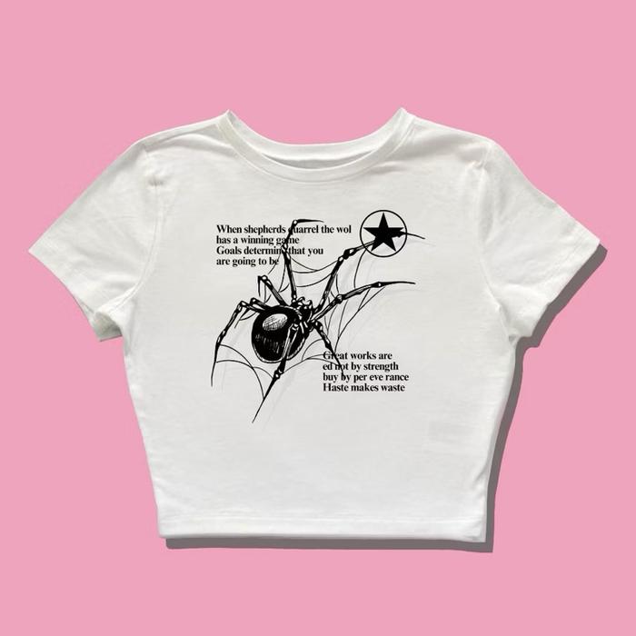 Baby tee spider shepherds Quarrel y2k style crop top Cotton