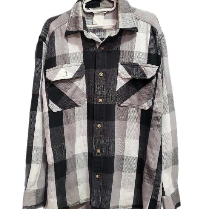 Carhartt Kemeja Kerja Vintage 1990s Plaid Flanel Tombol Hitam Putih untuk Pria
