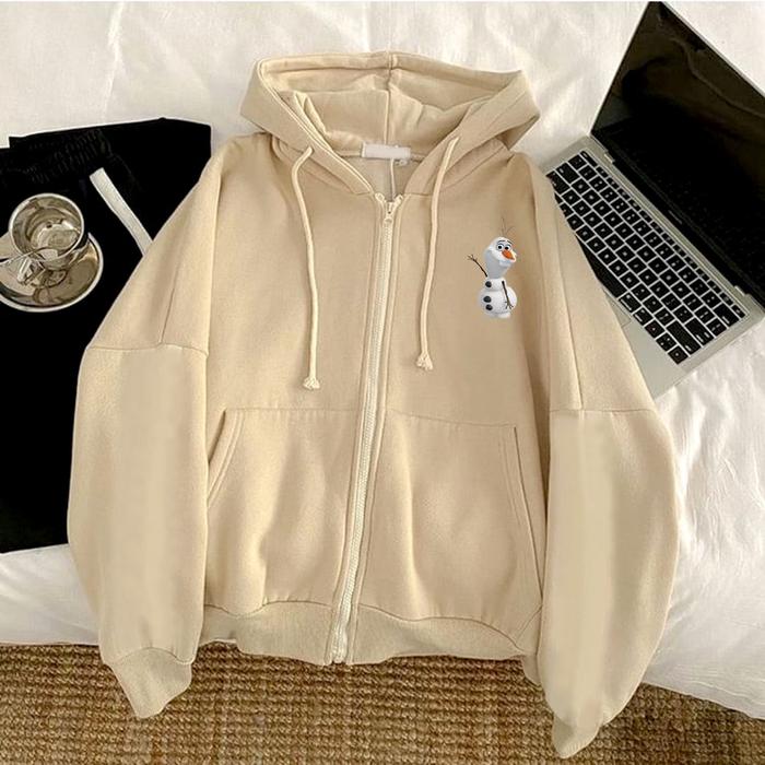 Olaf hoodie zipper s m l xl xxl 3xl 4xl jaket wanita jumbo 130 hoodie cewek aesthetic boneka salju j