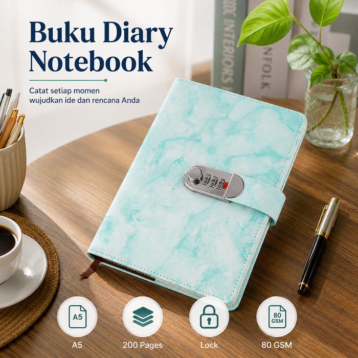 Mutiaramall - Buku Diary A5 | Notebook Kunci Pribadi | Jurnal Catatan