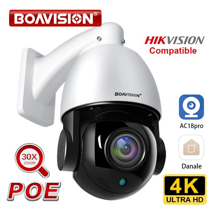 Outdoor 30X Zoom POE PTZ 4K 8MP 5MP H.265 Audio Speed Dome IP Camera